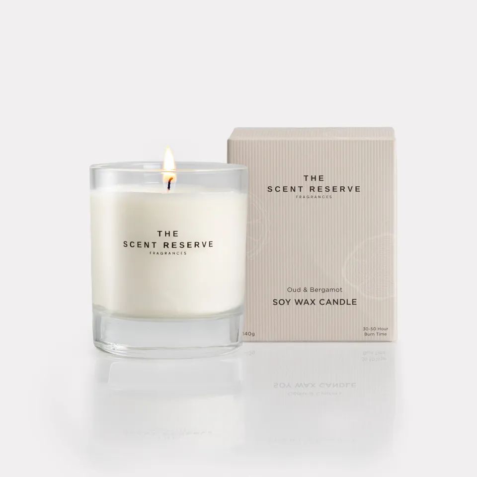 The Scent Reserve bougie parfumée oud bergamote cire soja